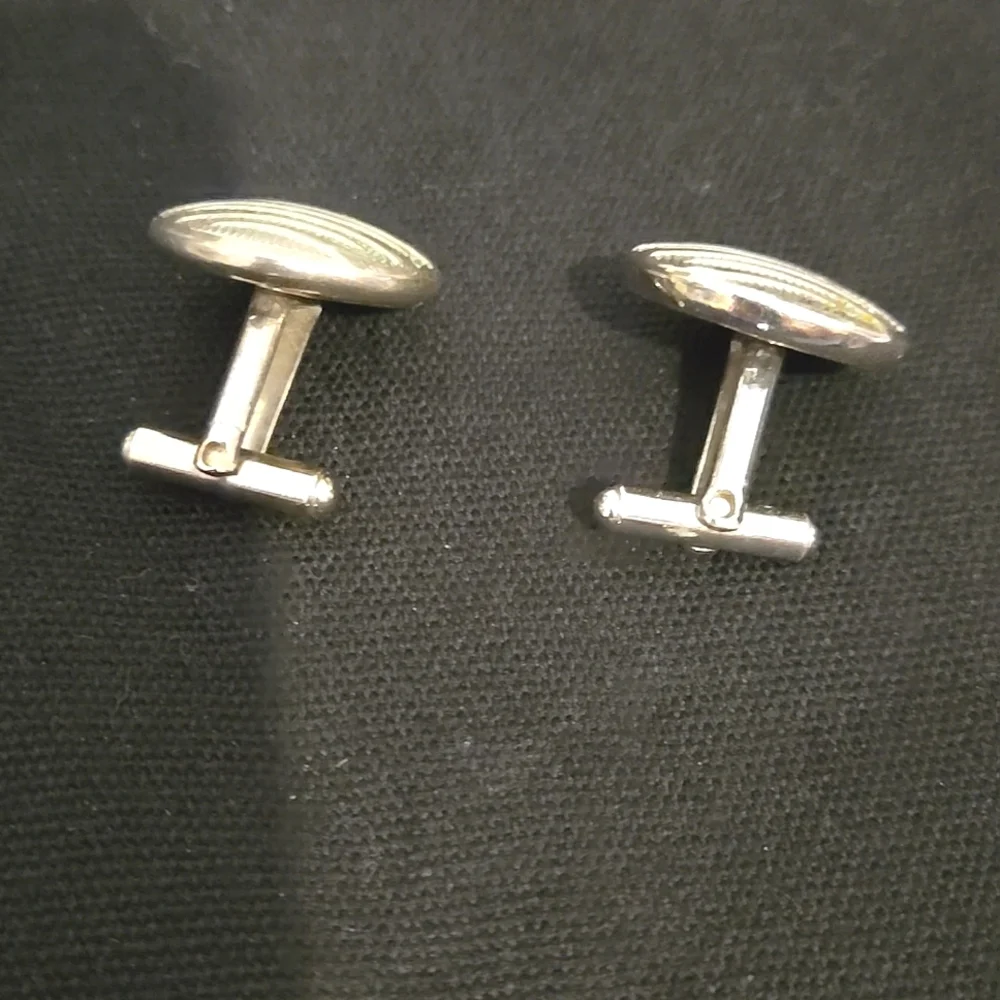 Vintage silver button Styled ribbed cuff links